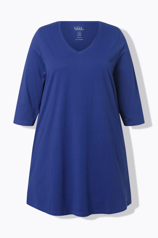 V-Neck Swing A-line Hem Cotton Knit Tunic