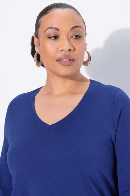 V-Neck Swing A-line Hem Cotton Knit Tunic