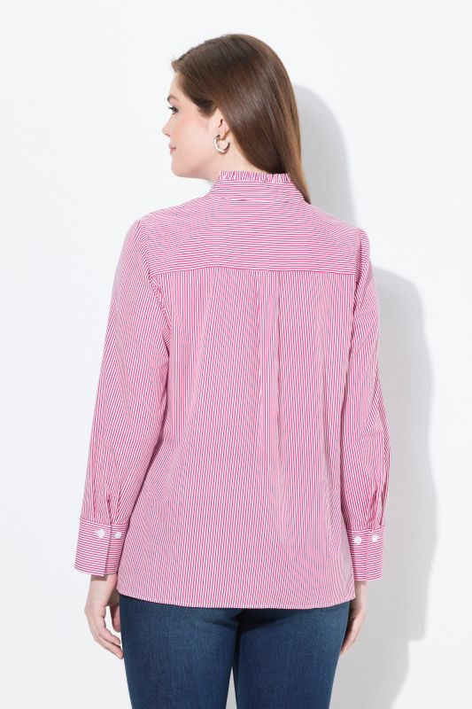 Pinstripe Ruffle Trim Button Down Shirt
