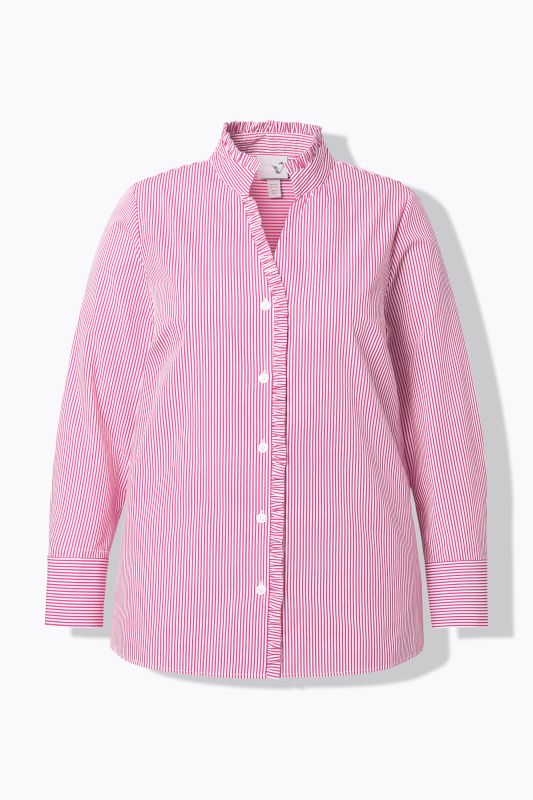 Pinstripe Ruffle Trim Button Down Shirt