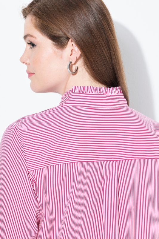 Pinstripe Ruffle Trim Button Down Shirt