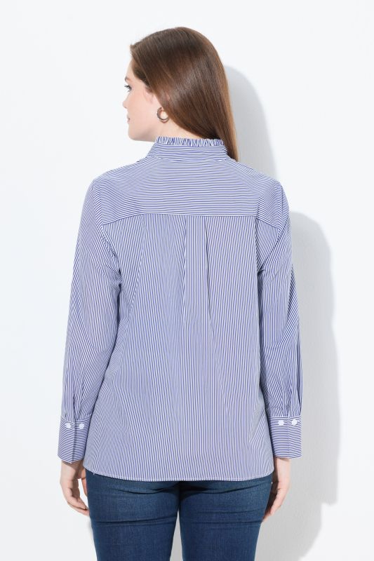 Pinstripe Ruffle Trim Button Down Shirt