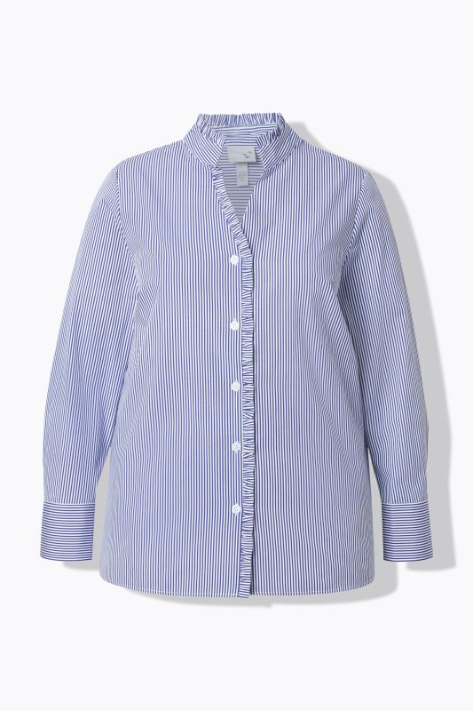 Pinstripe Ruffle Trim Button Down Shirt