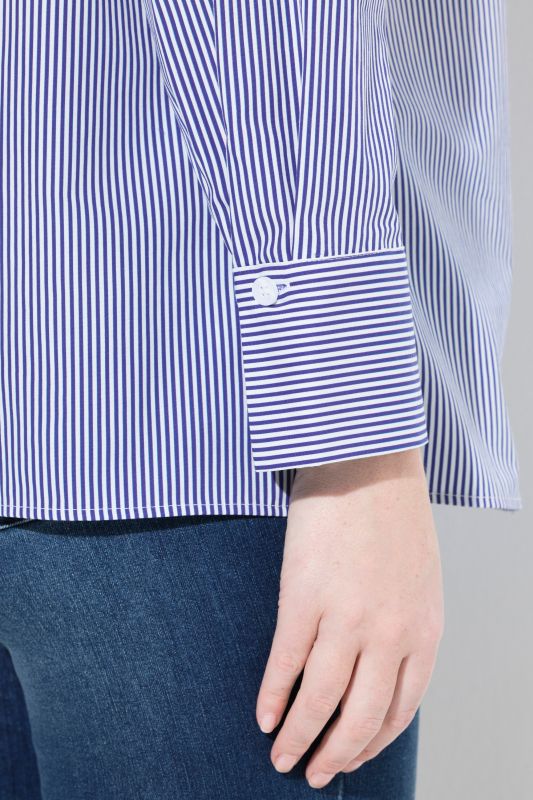 Pinstripe Ruffle Trim Button Down Shirt