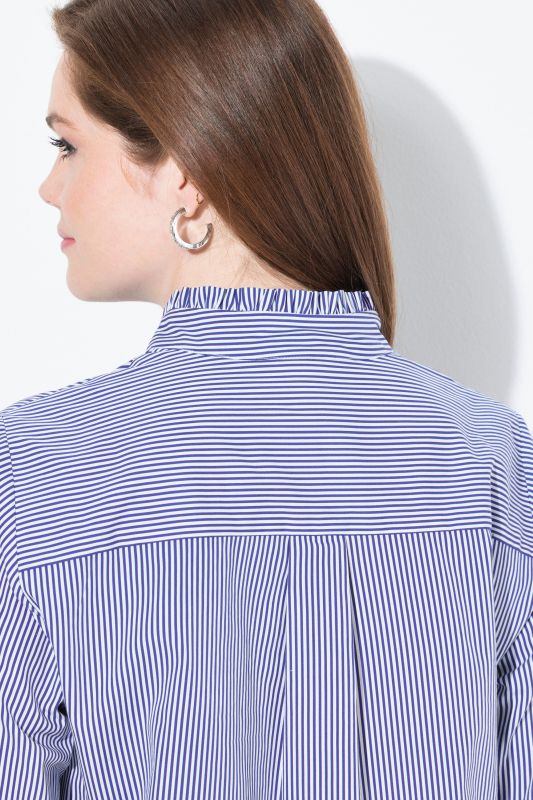 Pinstripe Ruffle Trim Button Down Shirt