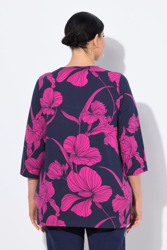 Floral Split Neck 3/4 Sleeve Tee
