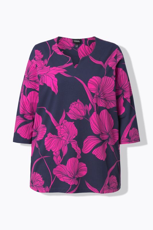 Floral Split Neck 3/4 Sleeve Tee