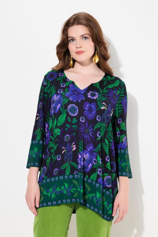 Country Floral Split Neck 3/4 Sleeve Tee