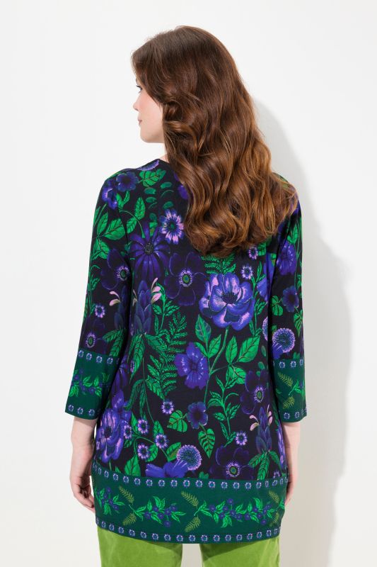 Country Floral Split Neck 3/4 Sleeve Tee