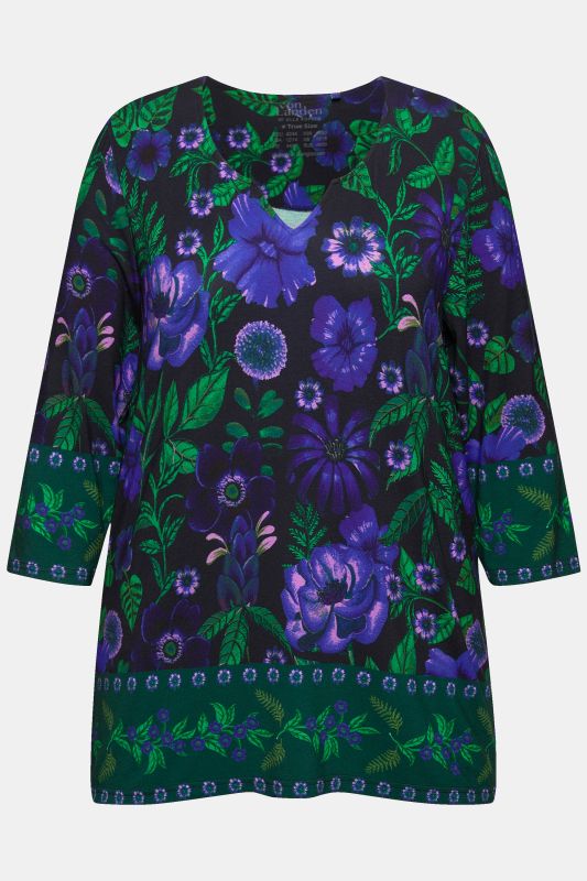 Country Floral Split Neck 3/4 Sleeve Tee