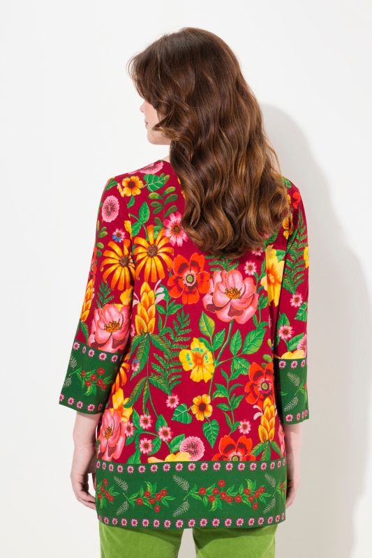 Country Floral Split Neck 3/4 Sleeve Tee