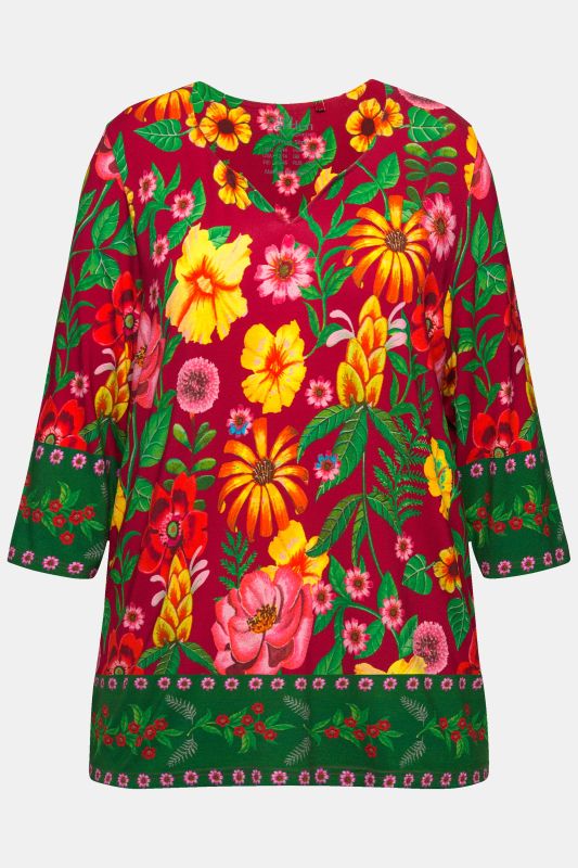 Country Floral Split Neck 3/4 Sleeve Tee