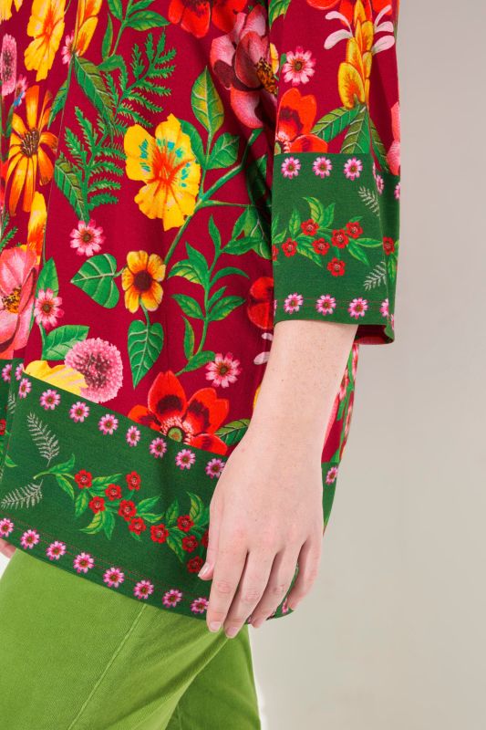 Country Floral Split Neck 3/4 Sleeve Tee