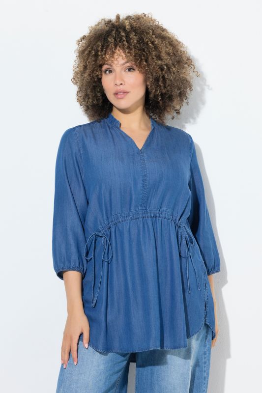 Denim Look Drawstring Waist Blouse