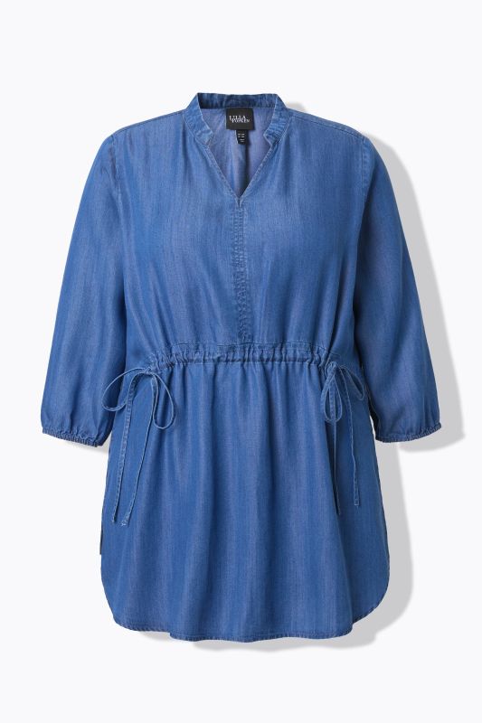 Denim Look Drawstring Waist Blouse