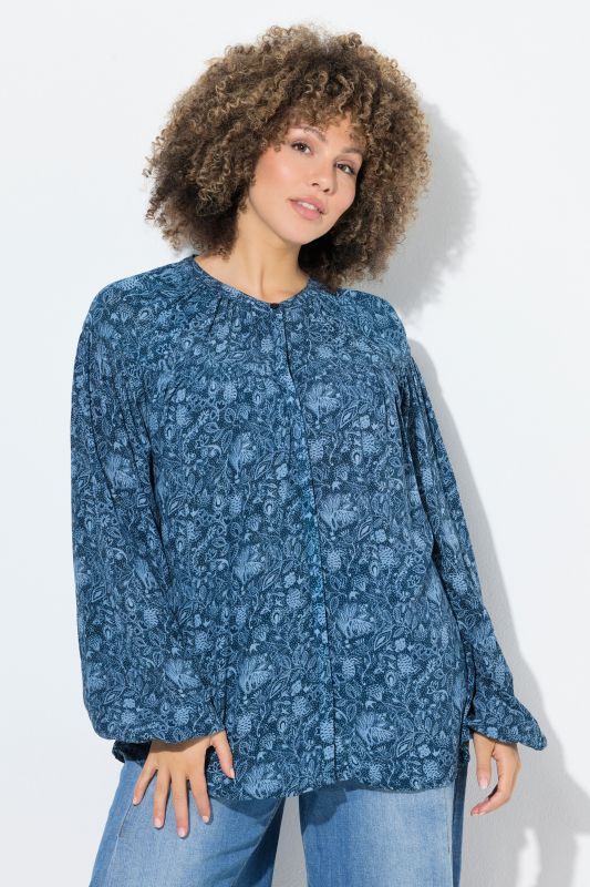 Floral Paisley Print Bishop Sleeve Blouse