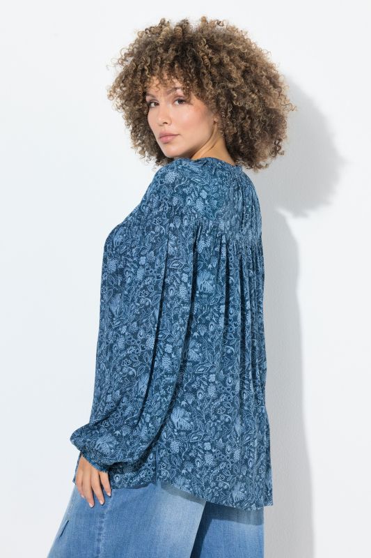 Floral Paisley Print Bishop Sleeve Blouse