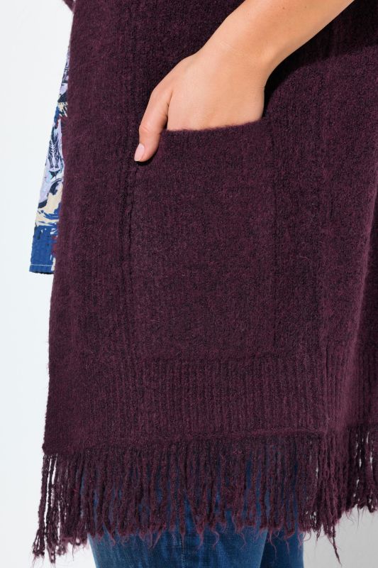 Fringed Open Shape Hooded Cardigan