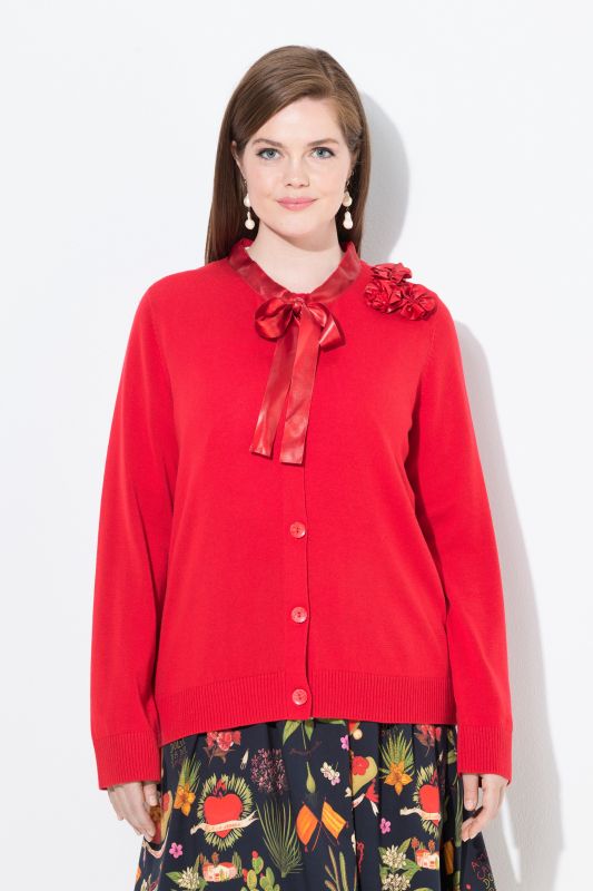Satin Flower Long Sleeve Cardigan