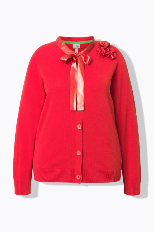 Satin Flower Long Sleeve Cardigan