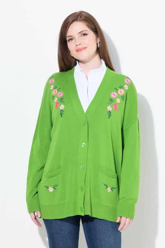 Flower Embroidered Long Sleeve Cardigan