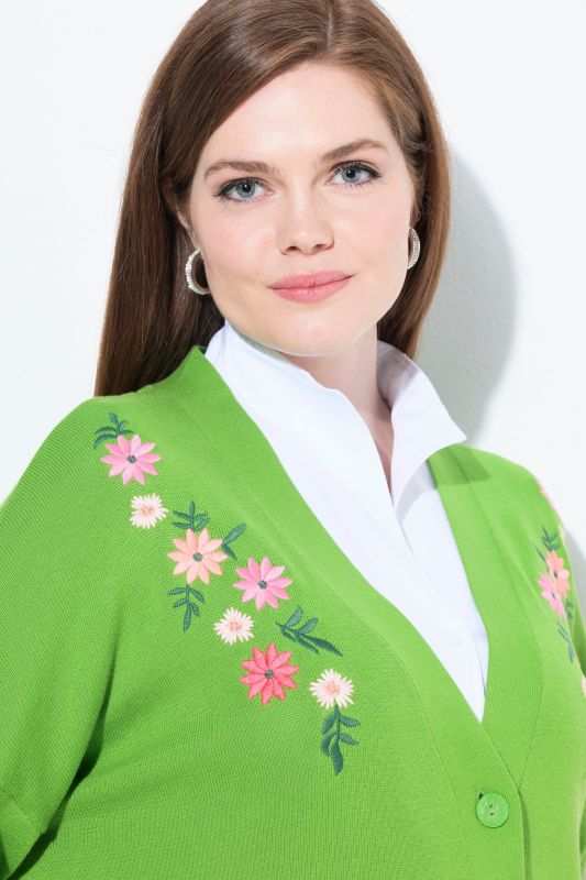 Flower Embroidered Long Sleeve Cardigan