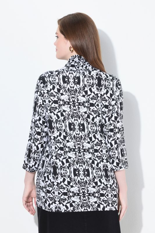 Geometric Cat Print Waterfall Collar Tee