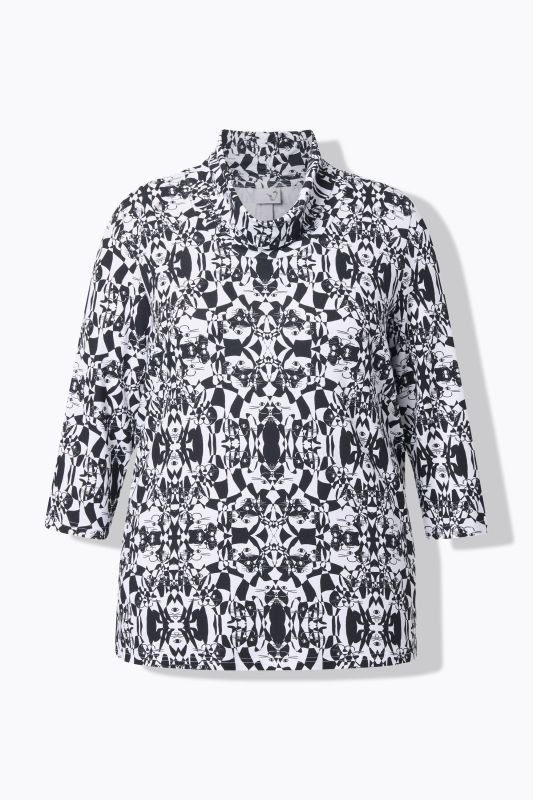 Geometric Cat Print Waterfall Collar Tee