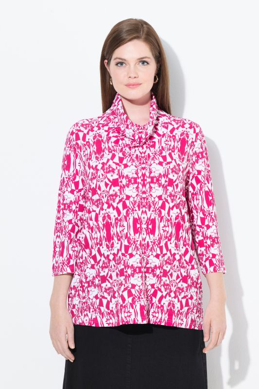 Geometric Cat Print Waterfall Collar Tee