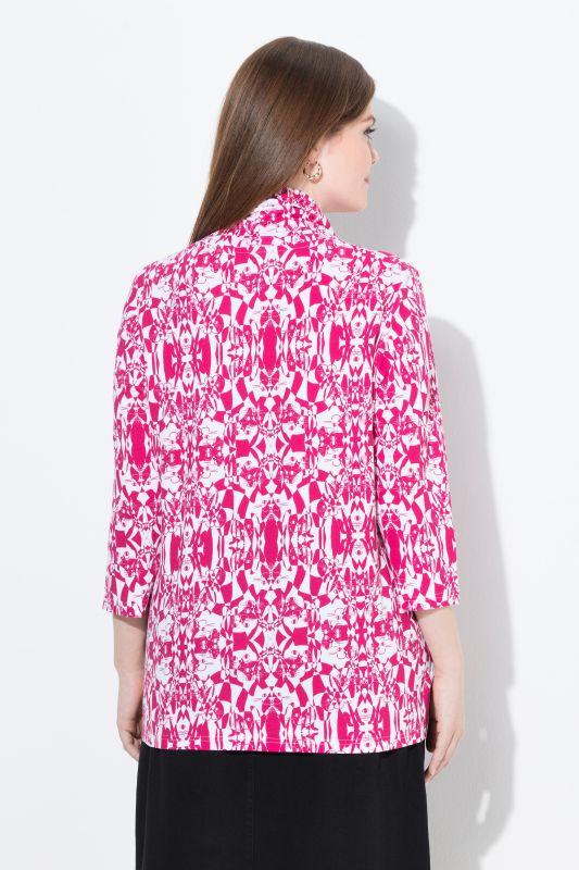 Geometric Cat Print Waterfall Collar Tee