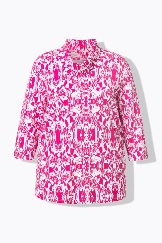 Geometric Cat Print Waterfall Collar Tee