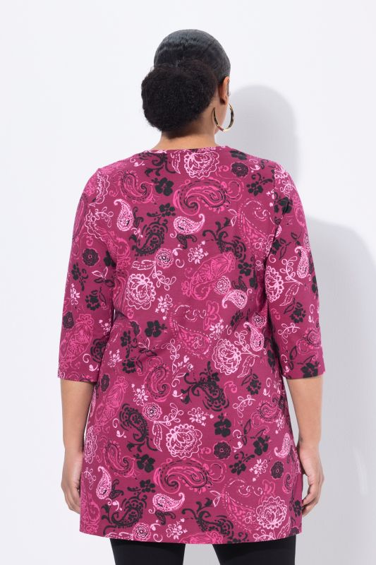 Floral Paisley Print Empire Knit Tunic