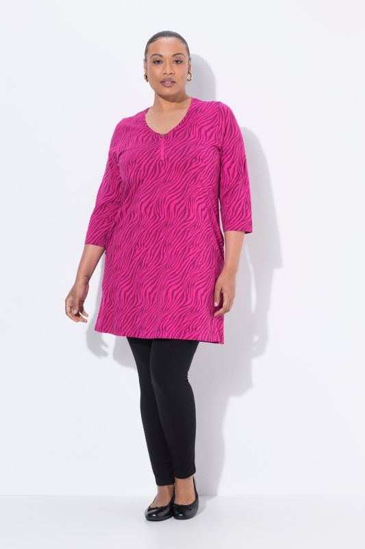 Pink Zebra Print Empire Zip-Front Knit Tunic