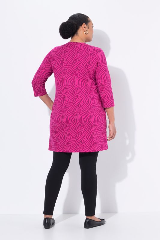 Pink Zebra Print Empire Zip-Front Knit Tunic