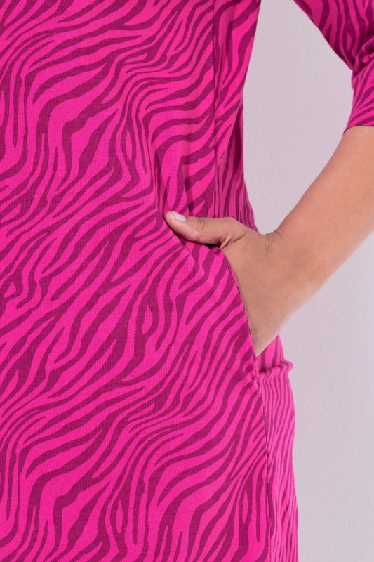 Pink Zebra Print Empire Zip-Front Knit Tunic