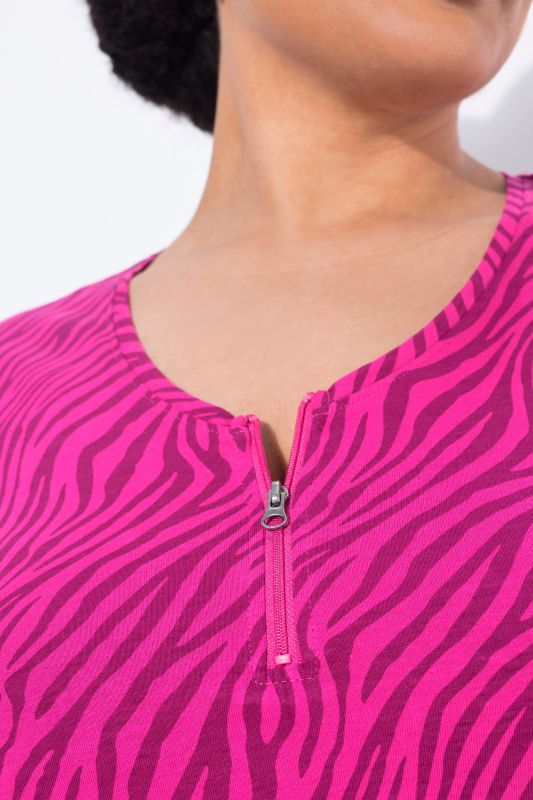 Pink Zebra Print Empire Zip-Front Knit Tunic