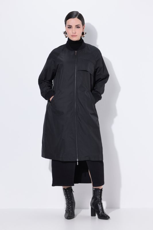 Ribbed Collar Zip-Up Coat