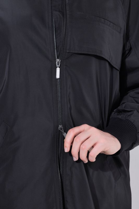 Ribbed Collar Zip-Up Coat