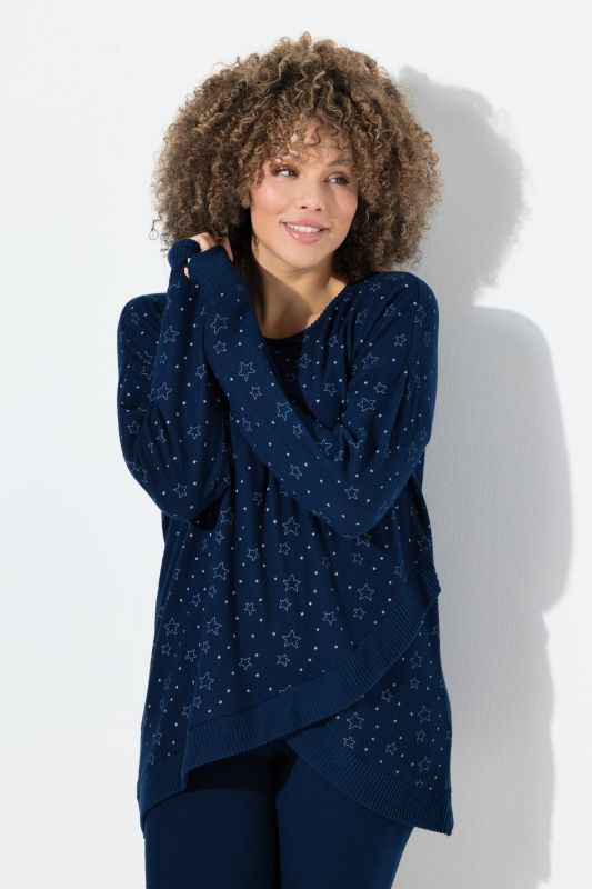Mini Star Print Crisscross Hem Stretch Knit Lounge Top