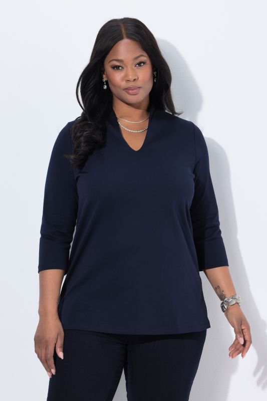 Pima Cotton Goblet Collar 3/4 Sleeve Tee