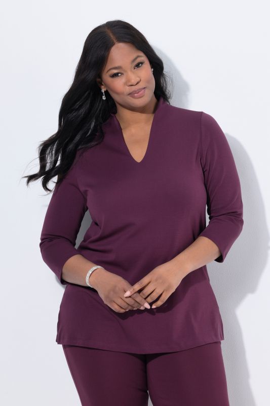 Pima Cotton Goblet Collar 3/4 Sleeve Tee