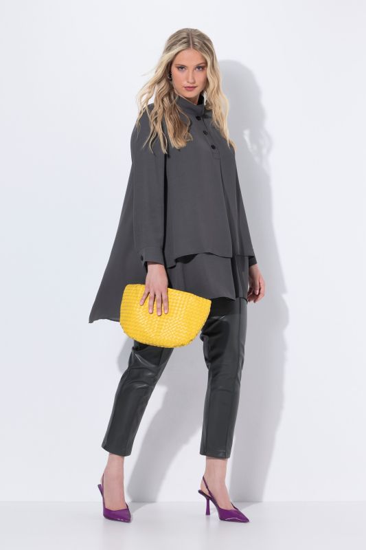 Layered Look Long Sleeve Collared Tunic Blouse