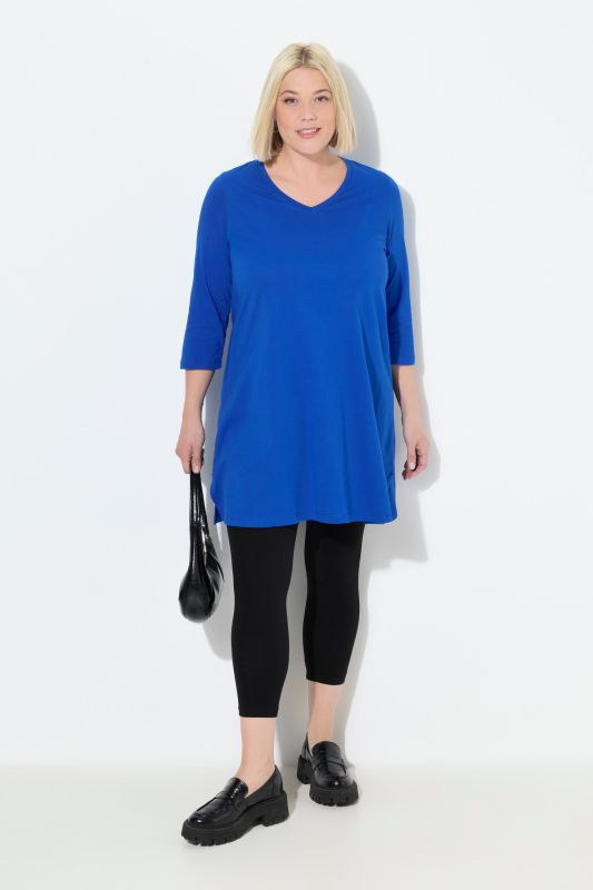 V-Neck Swing A-line Hem Cotton Knit Tunic
