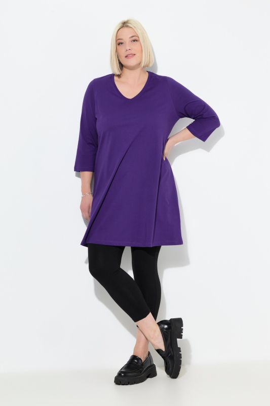 V-Neck Swing A-line Hem Cotton Knit Tunic