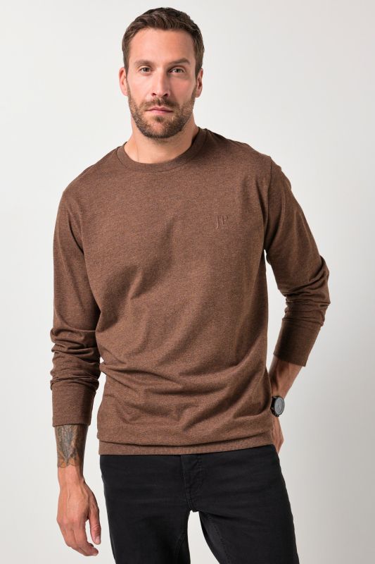 Long-sleeved top, basic, round neck, stomach fit, up to 8 XL