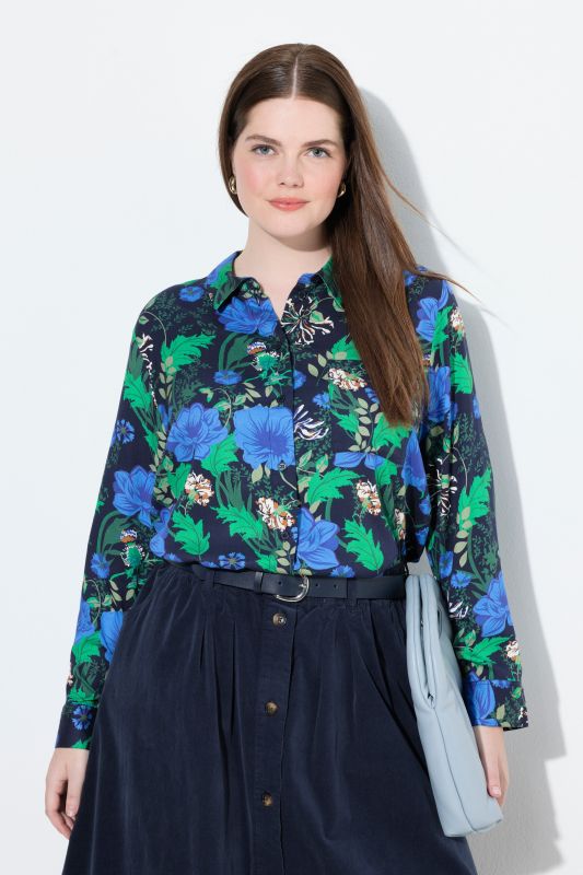 Country Floral Print Long Sleeve Button Down Blouse