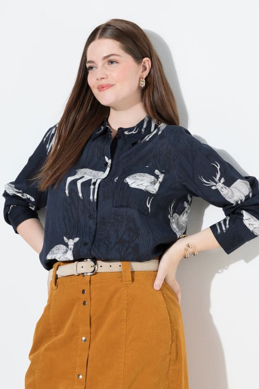 Country Floral Print Long Sleeve Button Down Blouse