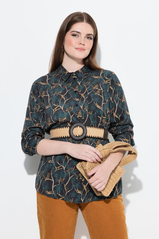 Country Floral Print Long Sleeve Button Down Blouse