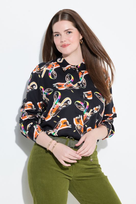 Country Floral Print Long Sleeve Button Down Blouse