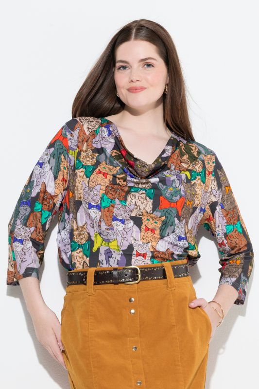 Dog Print Waterfall Collar Tee